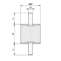 Silikon-Edelstahl-Puffer Typ A Ø25x20 M6x18 55°Shore (rot) Edelstahl A4