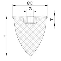 Parabelpuffer Typ PE Ø25x15 M6x6 NK 55° Shore Stahl verzinkt