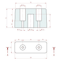 Rammpuffer mit zwei Löchern 125x43x70mm SBR 70°Shore