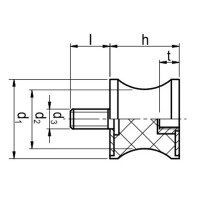 Gummipuffer Typ TB Ø25 x 20 M6 x 18 / 6 NK 55° Shore Stahl verzinkt