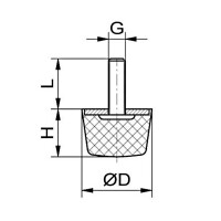 Gummipuffer Typ KD Ø22x12 M6x18 NK55°Shore Stahl verzinkt