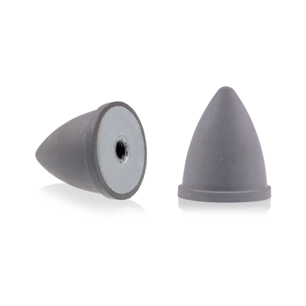 Graue Parabelpuffer Typ PE Ø15x15 M4x4 NK 55°Shore Stahl verzinkt