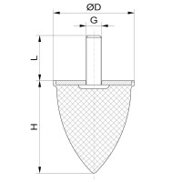Parabelpuffer Typ PD Ø30x36 M8x20 NK 55°Shore Edelstahl A4